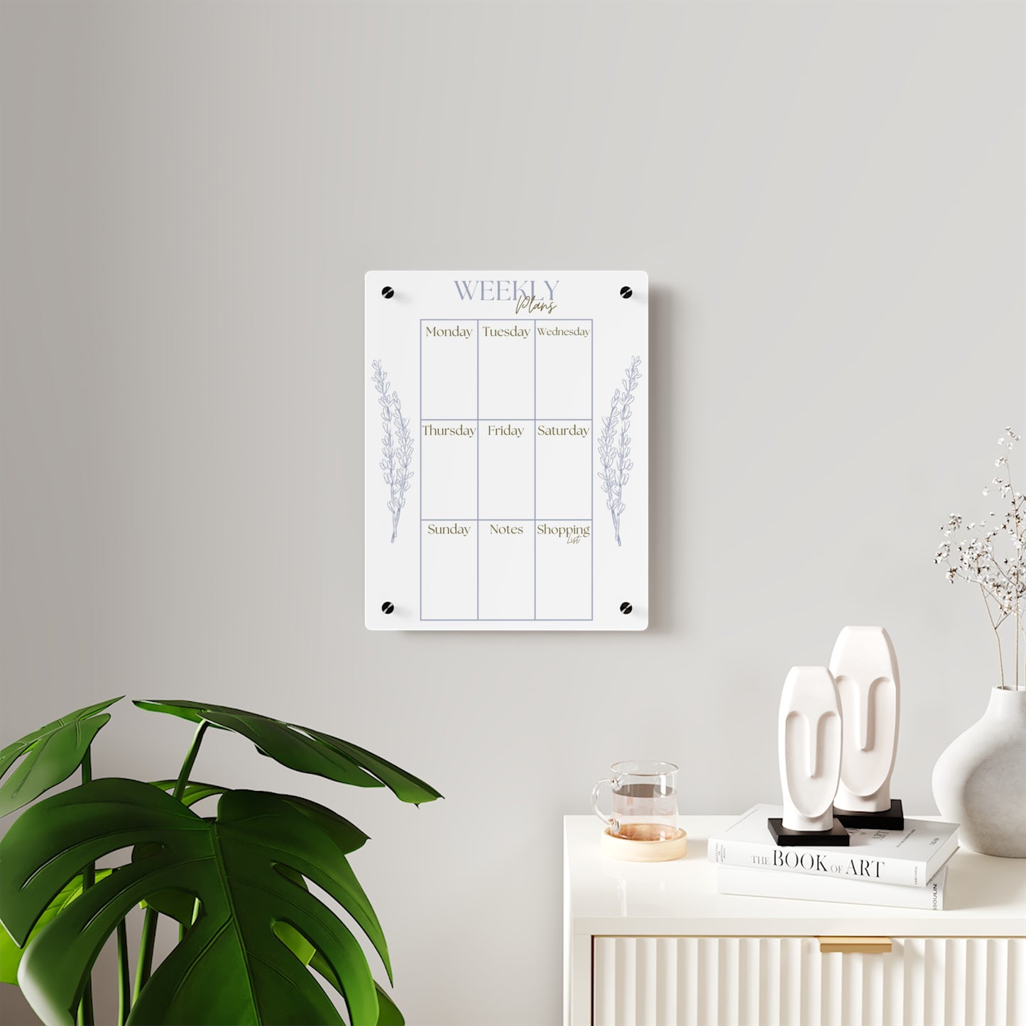 Weekly Planner Acrylic Wall Art Panel - Stylish Organization Decor