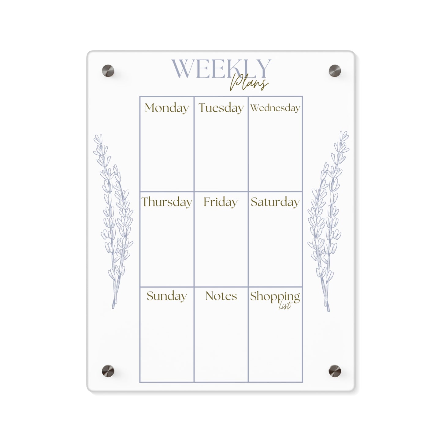 Weekly Planner Acrylic Wall Art Panel - Stylish Organization Decor