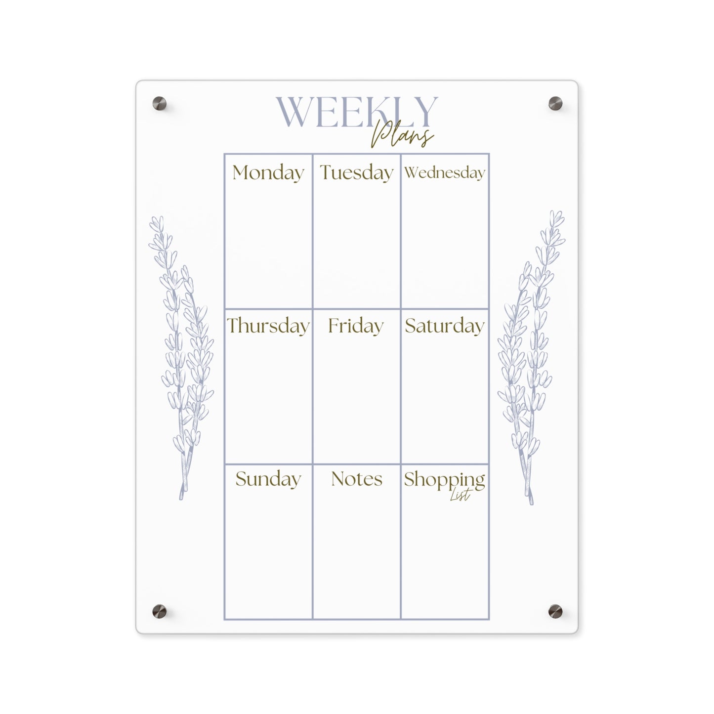 Weekly Planner Acrylic Wall Art Panel - Stylish Organization Decor